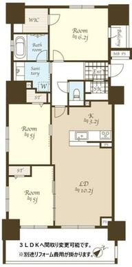間取は３ＬＤＫへ変更可能です♪（別途リフォーム費用が掛かります。）