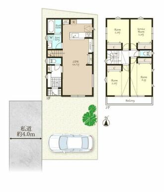 建物面積９７㎡超えの大型３ＬＤＫ＋Ｓ。南側庭先７．８ｍにつき日当たり良好です。