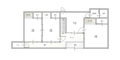 １階の間取り図です。縁側あり。手洗い付きトイレあり。