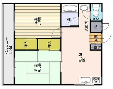 ２０１は２階の角部屋階段共用通路側