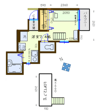 ※ベッドは付帯しておりません。お手持ちのベッドによっては、図のとおりに配置することができません。