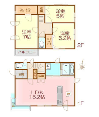 ＬＤＫは約１５．２帖、各室収納にＷＩＣを完備したゆとりある間取りプラン♪６０坪のゆとりある敷地！