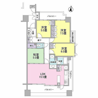 お子さまが大きくなってからも暮らしやすい８６㎡の４ＬＤＫ（６階部分　東南角住戸）