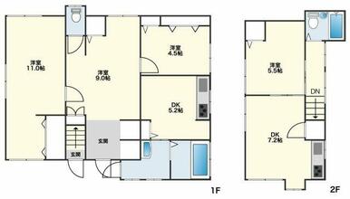 一階と二階にDKがあるので二人に賃貸できる多目的戸建てです