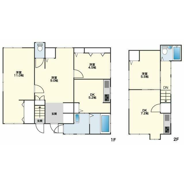 一階と二階にDKがあるので二人に賃貸できる多目的戸建てです