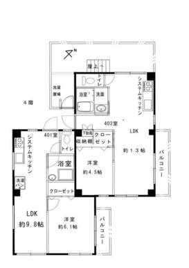 ４階平面図　フルリノベーション済み１ＬＤＫ２戸