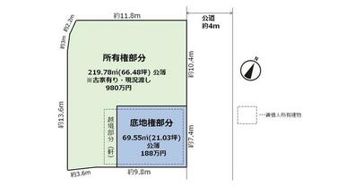 概略図。寸法は公図寸法なので実測とは差異が生じます。