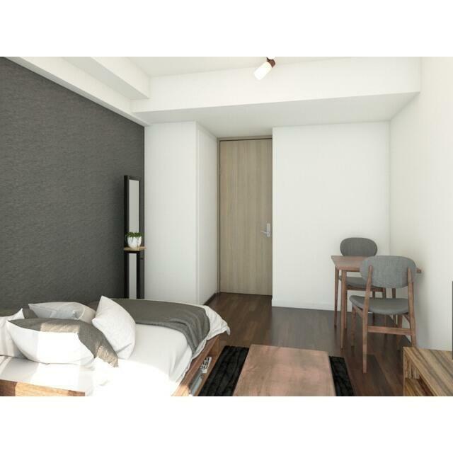 402号室をダーク配色に置き換え作成した家具配置例（CG写真）