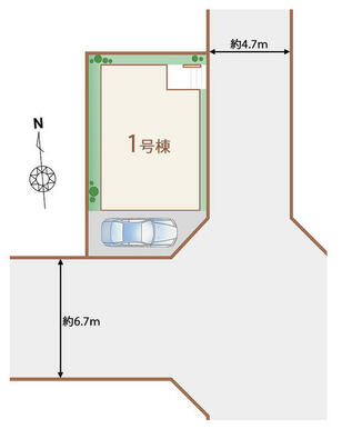 角地です　南道路６．７ｍ