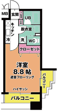 リビングステージ木町通　平面図　７０１号室　床はこげ茶系（アメリカンウォルナット）建具は白色系