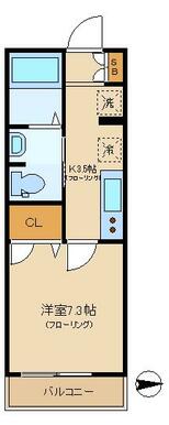 東向き。１Ｋタイプの間取り。