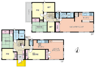 広々とした間取り「１Ｆ：３ＬＤＫ　、２Ｆ：２ＬＤＫ＋２Ｓ」！