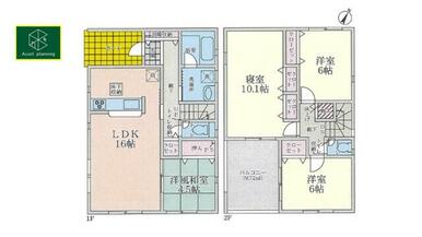 １号棟の間取り図です。家族で使える収納が嬉しい４ＬＤＫ　販売価格（土地＋建物）２，３８０万円