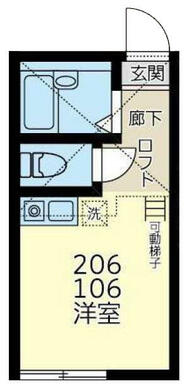 ２０６　洋室約６帖＋ロフト約３．７帖・ロフト高約１．４ｍ