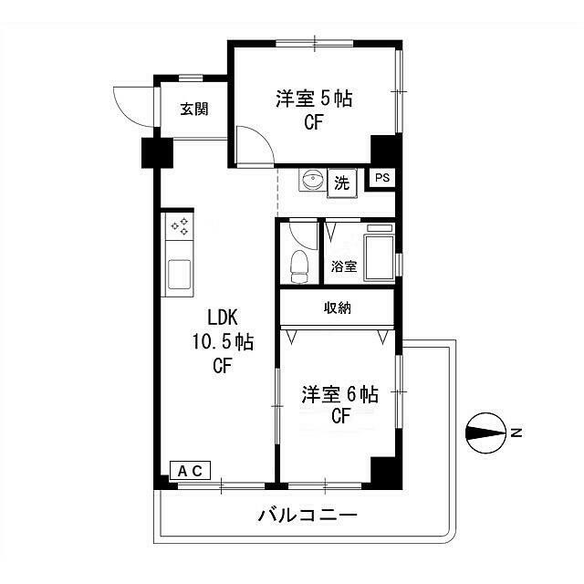 ２ＬＤＫ・２面バルコニー