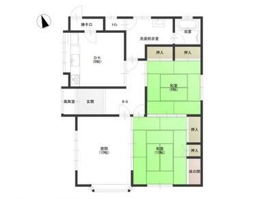 3DK　平屋の間取り南側にリビンがあります。