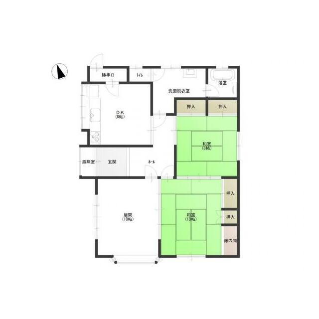 3DK　平屋の間取り南側にリビンがあります。