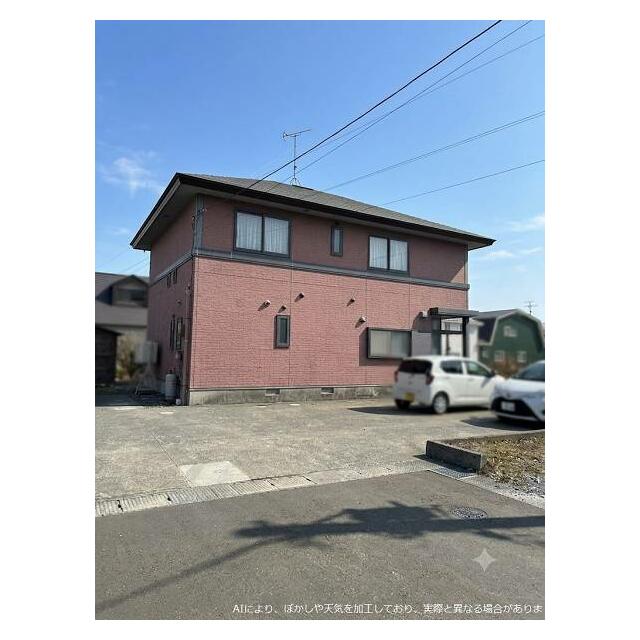 北側道路から撮影。駐車スペースは複数あります。 ※AI加工（ぼかし・天気）済。実際と異なる場合あり。