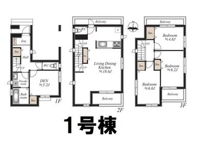 【３ＳＬＤＫ】　１階のＤＥＮは洋室として使用可能♪４ＬＤＫのお家としてお住まい頂けます！