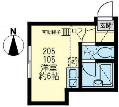 １０５　洋室約６帖＋ロフト約３．８帖・ロフト高１．４ｍ、ロフトにＴＶ端子設置