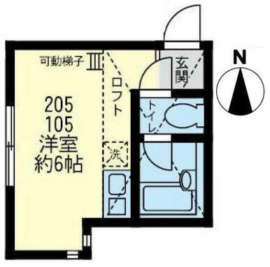 １０５　洋室約６帖＋ロフト約３．８帖・ロフト高１．４ｍ　ロフトにＴＶ端子設置