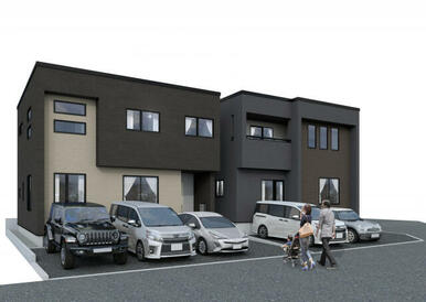 完成予想図（1号棟:左、2号棟:右）