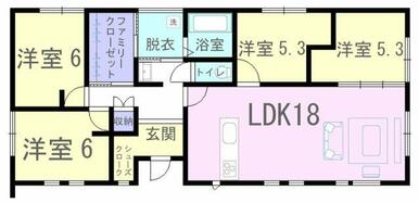 18帖の広々リビングに洋室が4部屋ある新間取りです♪ファミクロあります！