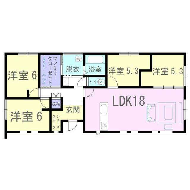 18帖の広々リビングに洋室が4部屋ある新間取りです♪ファミクロあります！