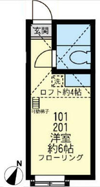 ２０１　洋室約６帖＋ロフト約４帖・ロフト高１．４ｍ