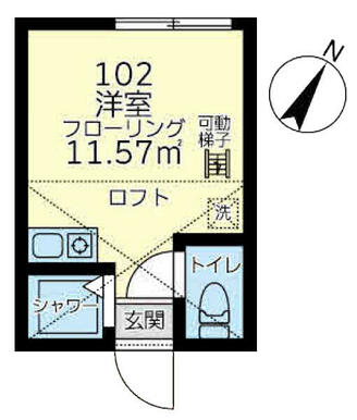 １０２　洋室約６帖＋ロフト・ロフト高１．４ｍ