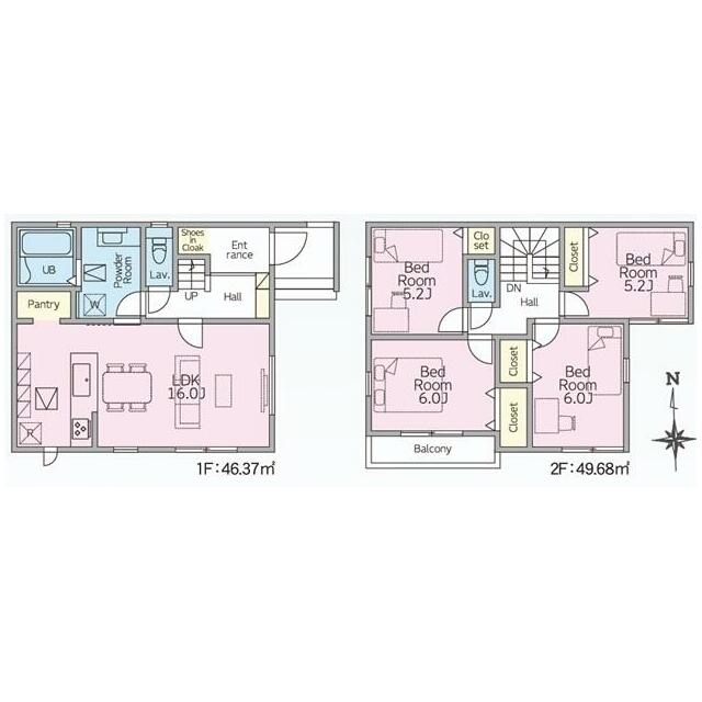 1号棟　間取り図面　２階４LDK　リビング16帖広々