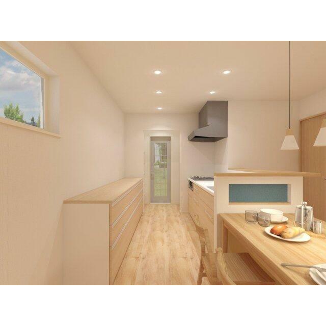 ◆いつもスッキリのキッチンが叶う◆キッチン奥には可動棚付きのパントリーが。食品ストックも安心です◆