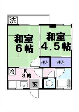 和室２部屋の２Ｋ　バルコニー側に建物がないので、明るくて解放感のあるお部屋です♪