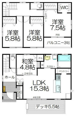 参考プラン　３ＳＬＤＫ＋Ｗ・ＳＩＣ　１０１．０２㎡　建物価格１，６７５万円（税込）