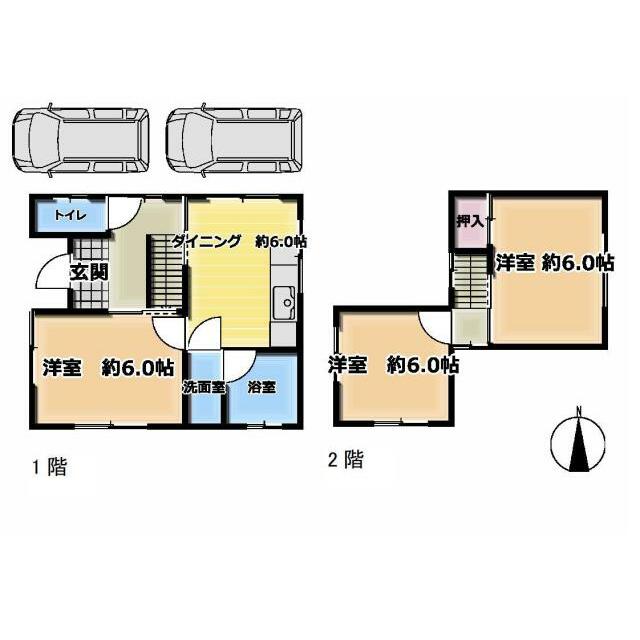 3DK！車2台(車種による)駐車可能です！