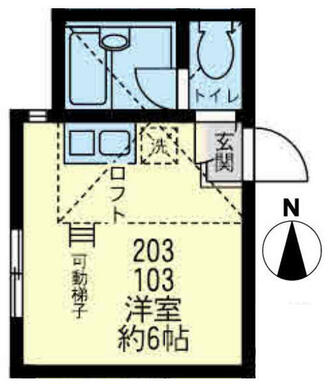 １０３　洋室約６帖＋ロフト約３．８帖・ロフト高１．４ｍ　ロフトにＴＶ端子設置