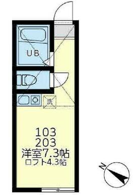 １０３　洋室７．３帖＋ロフト４．３帖