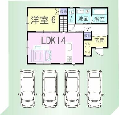 車4台駐車可能！※車の配置は一例です。