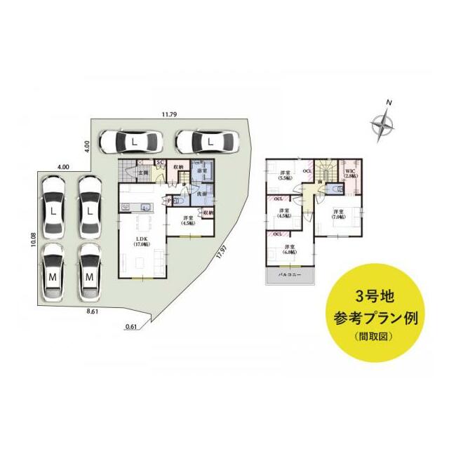 ３号地 参考プラン例●土地価格：1138万円／建物価格：1750万円／土地建物価格：2888万円