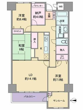 3SLDK・専有面積105.28㎡のゆとりある住空間で、家族みんなが快適に過ごせます