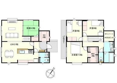 ３－５号棟　４，６６３万円　土地：２２１．３２㎡（６６．９４坪）建物：１１１．７９㎡（３３．８１坪）