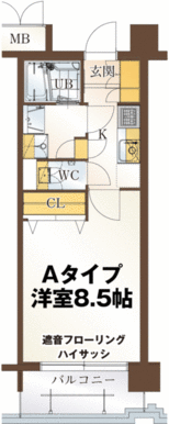 Ａタイプ間取図（反転タイプ）　床材は白色系の床材の仕様となります。