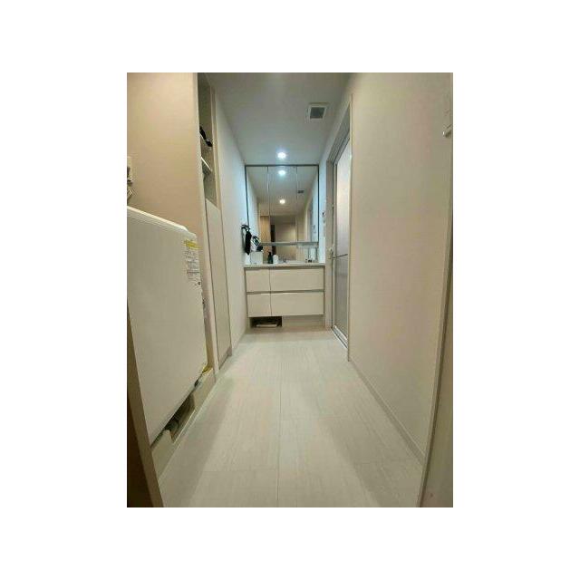 三面鏡にハンドシャワー付き、使いやすい洗面台