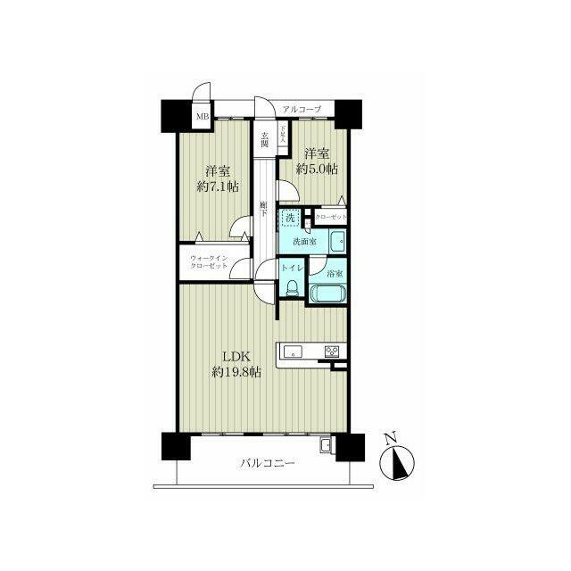 ゆとりの２LDKで約20帖の広々リビングダイニングキッチン