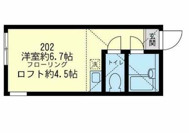 ２０２　洋室約６．７帖＋ロフト約４．５帖・ロフト高１．４ｍ