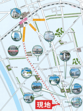 現地への案内図です。小岩駅南口からフラワーロード商店街を通りそのまままっすぐ進むとございます