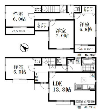 既存住宅瑕疵保険加入・インスペクション実施　全居室南向き６．０帖以上収納完備の４ＬＤＫ