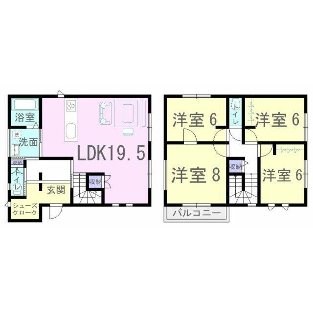 19.5帖の広々リビングと6帖以上の洋室が4部屋ある間取りです！