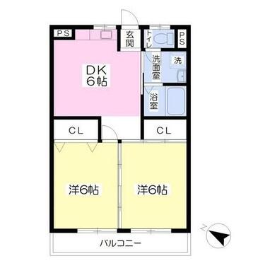 44.01平米　オール洋室２ＤＫ！