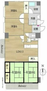 ６階角部屋４ＬＤＫ。眺望・陽当り良好。